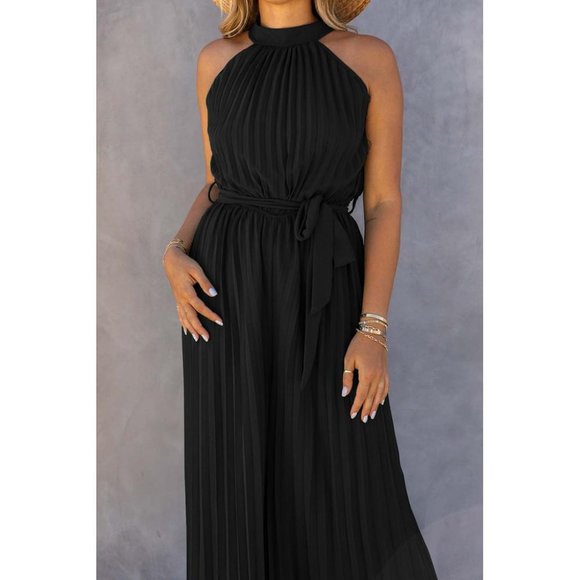 Azura Exchange Pleated Wide Leg Jumpsuit with Belt - Picture 4 of 4